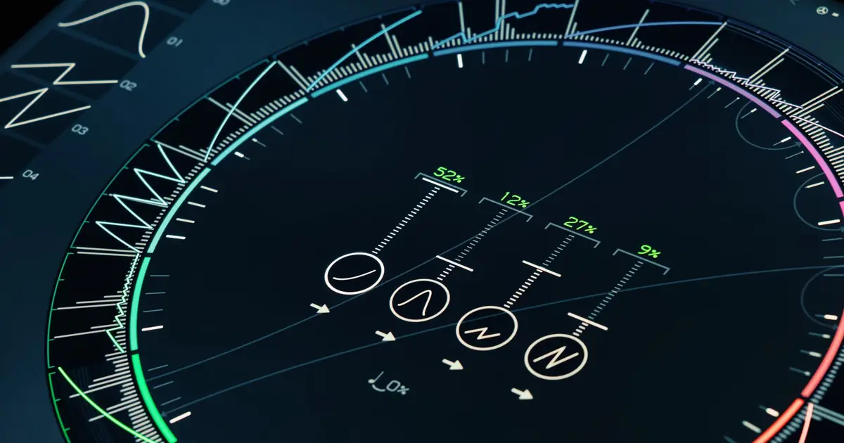 Abstract navigational dial with arrows, a search journey being rerouted