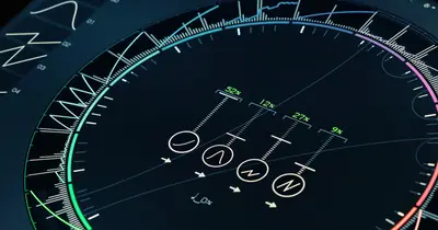 Abstract navigational dial with arrows, a search journey being rerouted