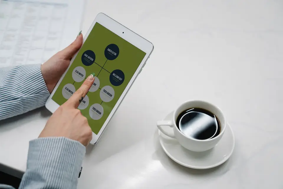 Tablet showing a grid of grouped icons rather than a flat list