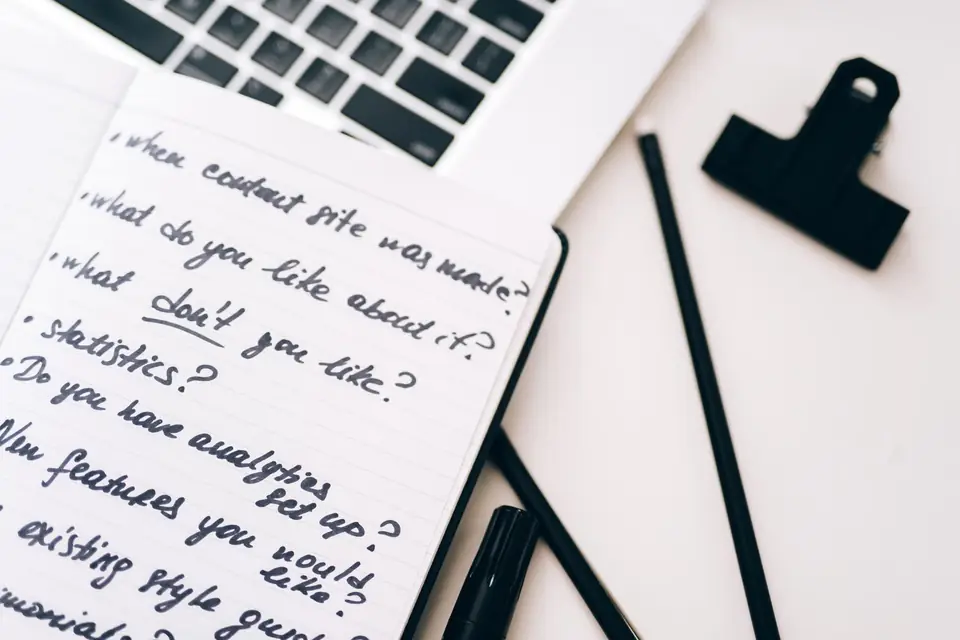 Article outline sketched in a notebook before drafting