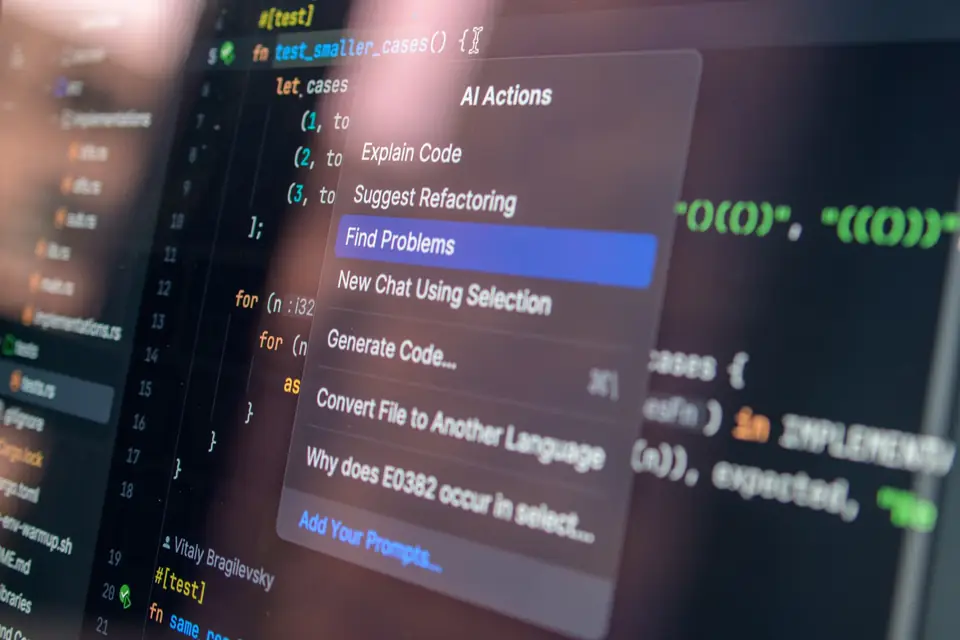 A 'find problems' action open in a code editor