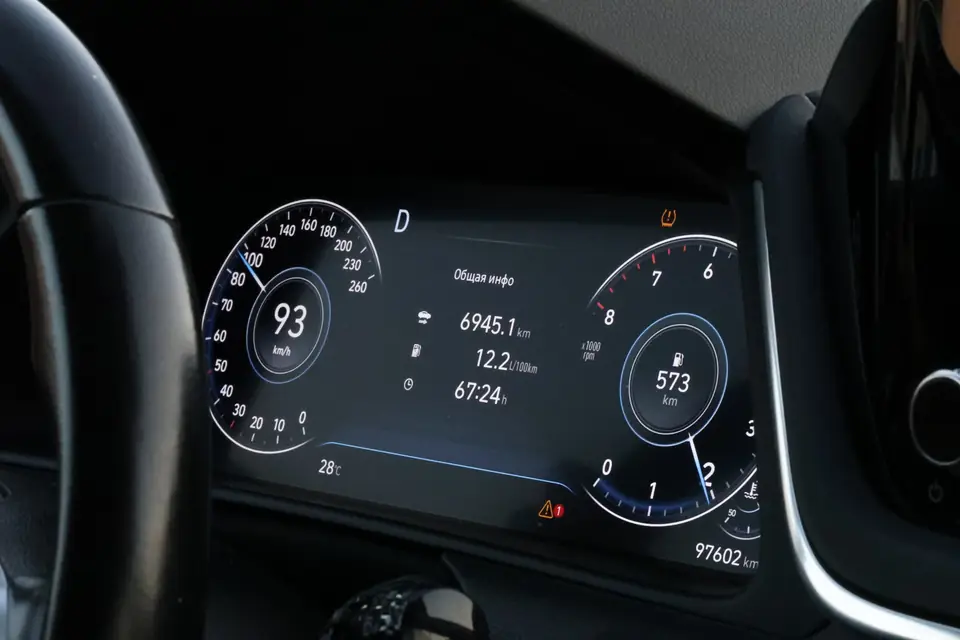 Instrument cluster showing rate and distance readouts