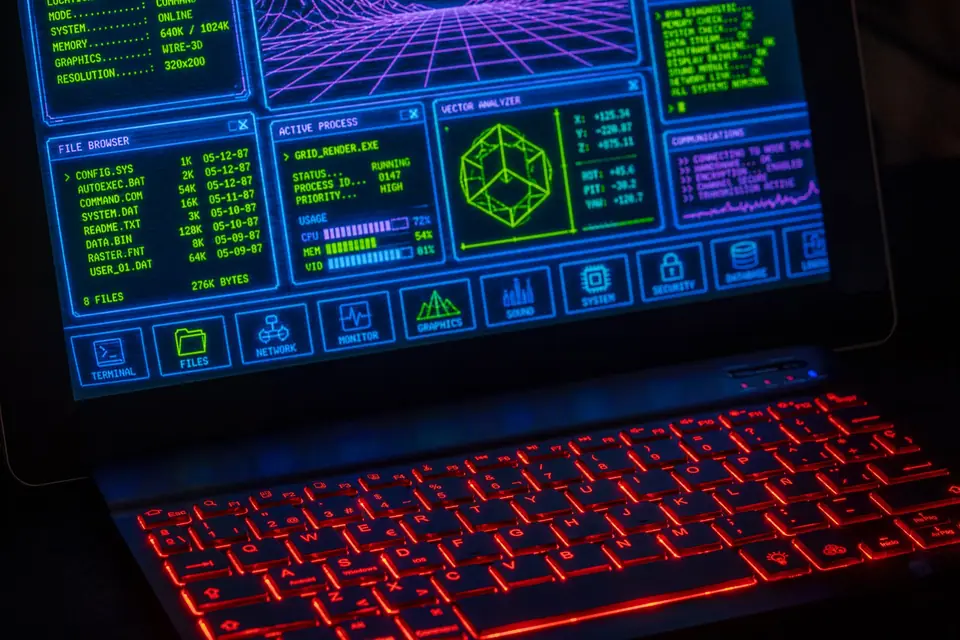 System status interface on a dark screen